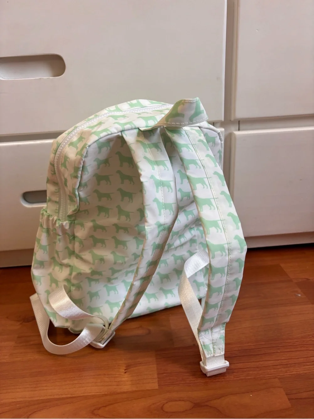 Personalized Kids Backpack - Mint Dog Print with Andrew Embroidery